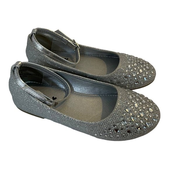 Tip Top Girls Dress Shoes Silver Glitter Rhinestone 12 - Picture 5 of 8
